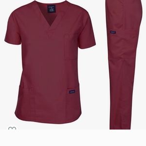 NWT Dagacci Burgundy Scrub Pants With Matching Shirt Size Medium